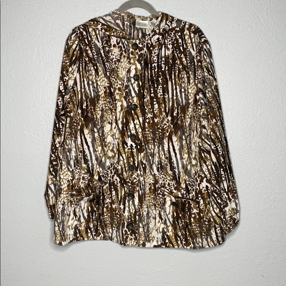 Zenergy by Chico's Animal Print‎ Hood Jacket sz 3 (XL)